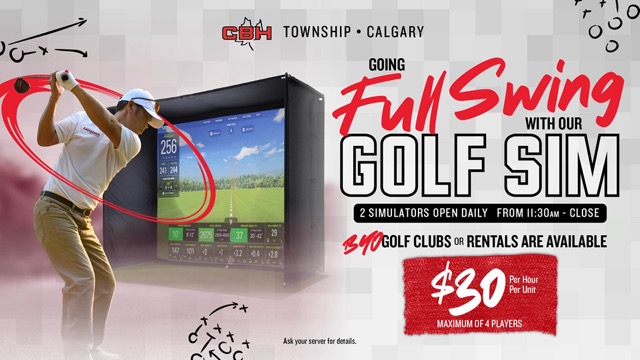 Going Full Swing with our Golf Sim - Open 11:30am-close. $30 per hour per unit