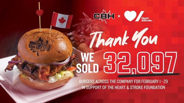 Thank you - we sold 32,097 burgers across the company for February 1-29 in support of the Heart & Stroke Foundation