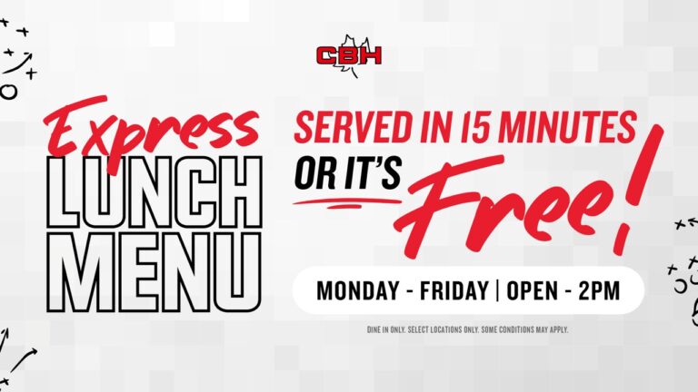 Express Lunch Menu - Served in 15 minutes or it's free! Monday - Friday, Open-2pm. Dine in only, select locations only, some conditions may apply.