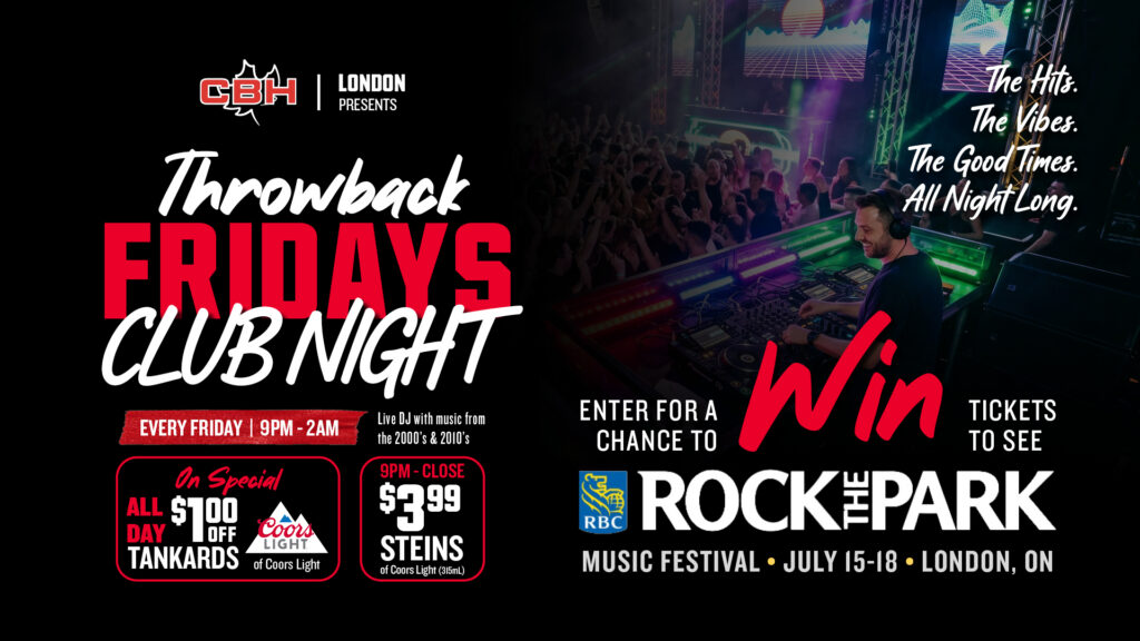 Poster for CBH London Throwback Fridays and Rock The Park Ticket Contest